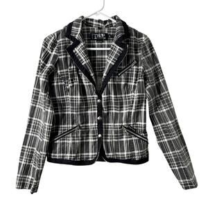 Tripp NYC Blazer Jacket Women Small Goth Grunge Plaid Black White Button Snap